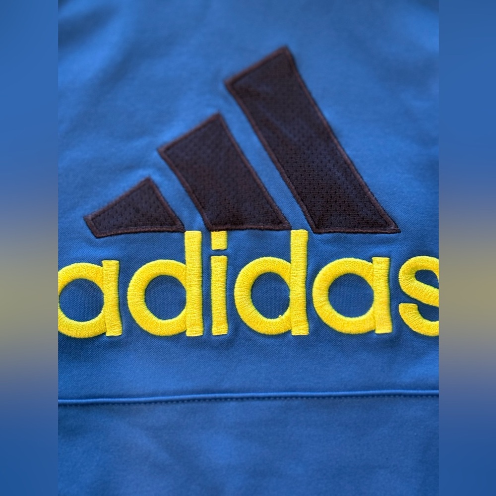 Adidas Kids Blue Hoodie with Yellow Stripes Boys Size 7 - Picture 5 of 8